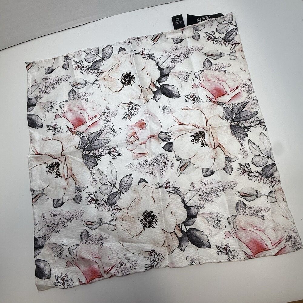 Ox & Bull Pink And Gray Floral Watercolor 100% Silk Pocket Square New - Picture 3 of 8